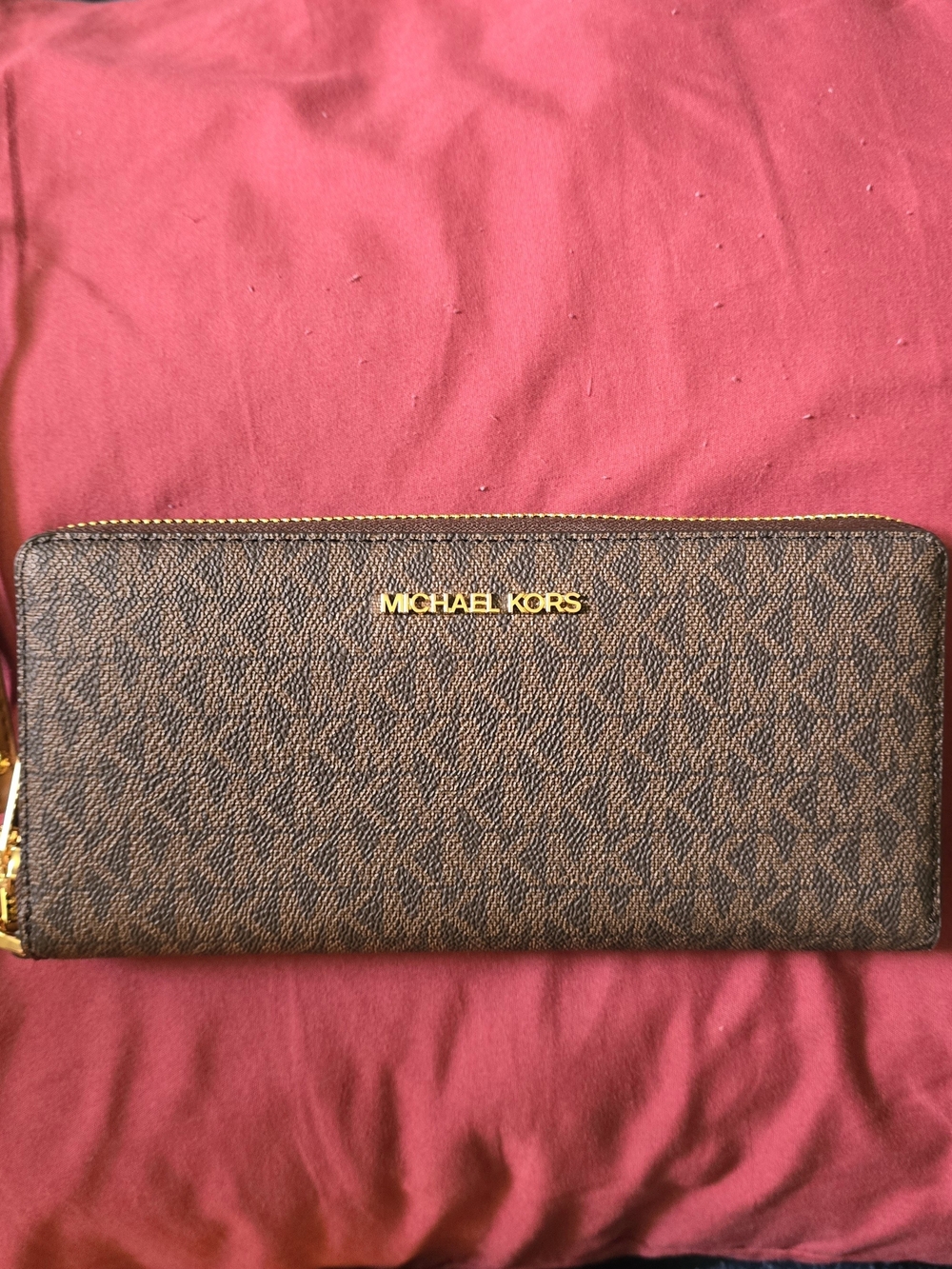 Michael Kors Brown Leather Wristlet with Gold Hardware